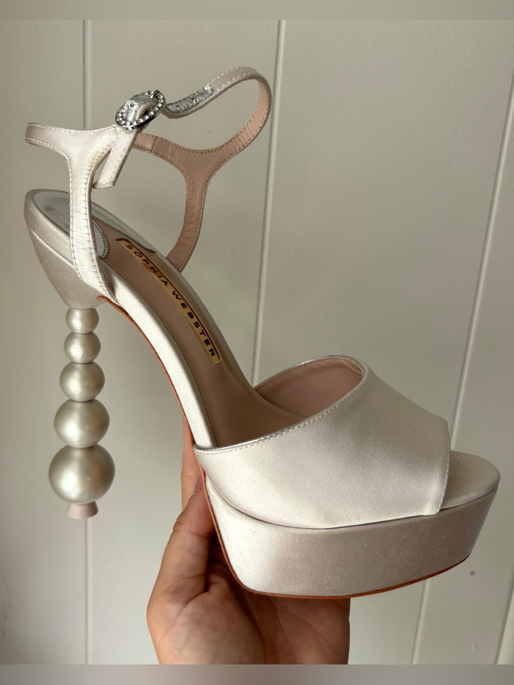 Womens size 38 Sophia Webster Natalia Perla Platform Pearl Ball Heels Silver